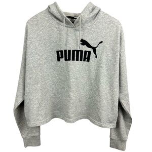 PUMA Heather Grey Oversized Cropped Hoodie Size Medium